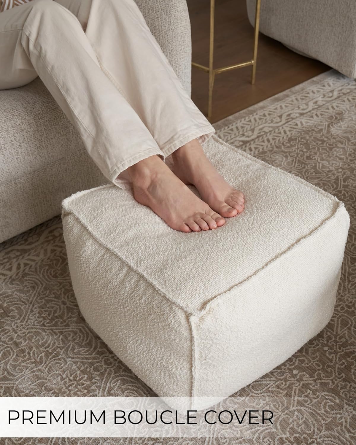 ZICOTO Beautiful Boucle Pouf Ottoman and Foot Rest - Elevate Your Living Room Decor with Lightweight Comfort and Charm - A Round Modern Foam Filled Foot Stool Perfect to Rest Your Feet